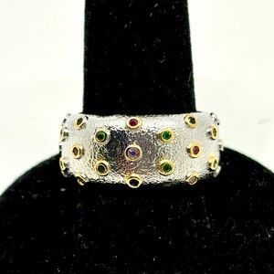 NEW Wide Ring, Multicolor Synthetic Zirconia Accents, Plated